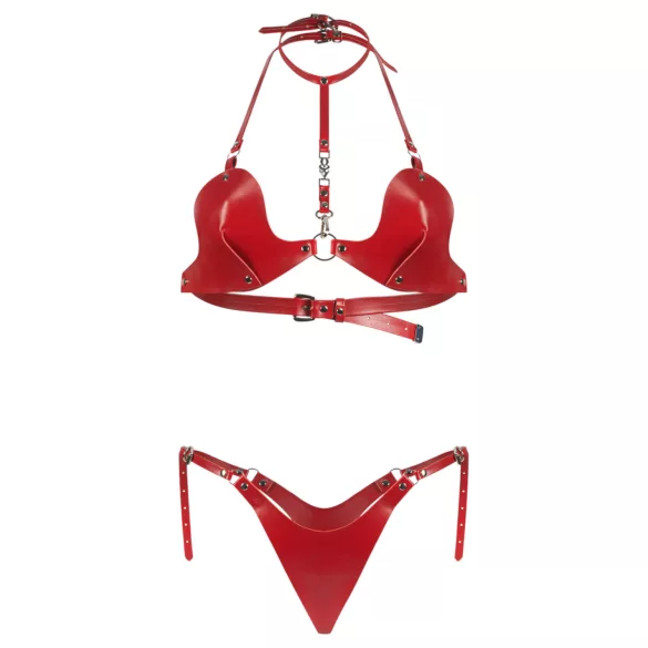 Obsessive Inferro - conjunto de sutiã com tiras efeito couro - vermelho