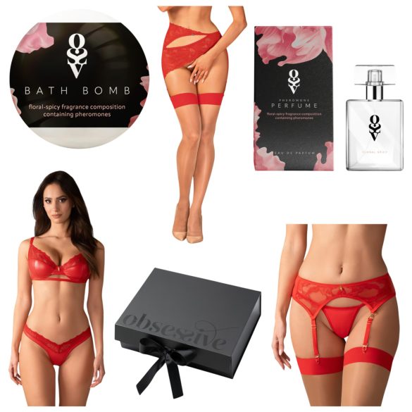 Obsessive Aloisa - kit lingerie presente - 6 peças - vermelho