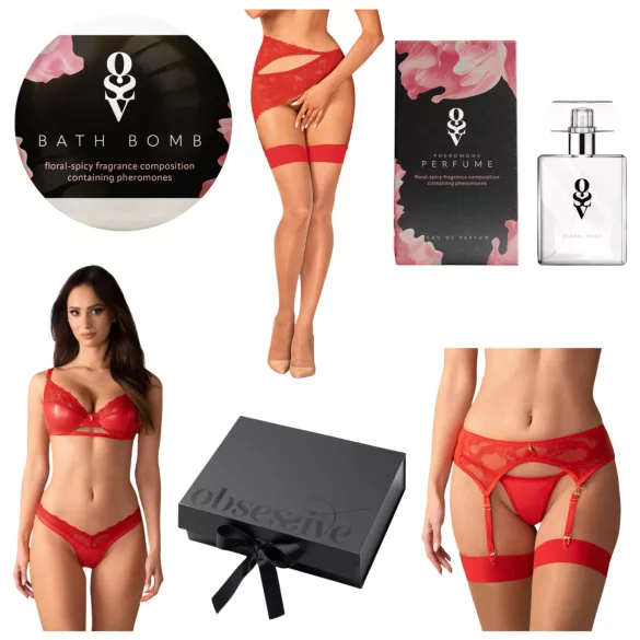 Obsessive Aloisa - kit lingerie presente - 6 peças - vermelho - L/XL
