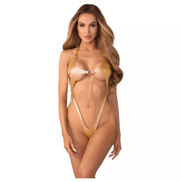 Obsessive Anyya - body com alças em efeito de pele com correntes (dourado)