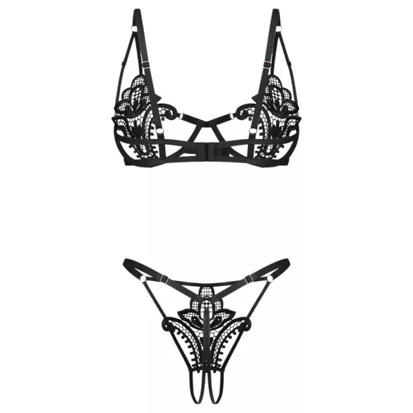 Obsessive Luise - conjunto de lingerie de 2 peças com tulipas (preto)