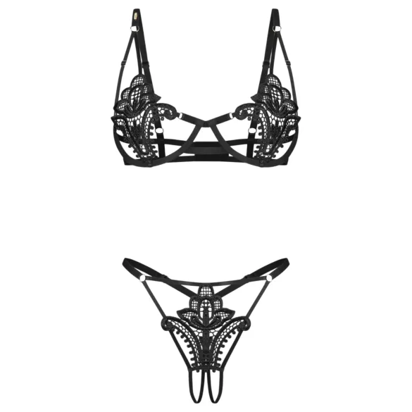Obsessive Luise - conjunto de lingerie de 2 peças com tulipas (preto)