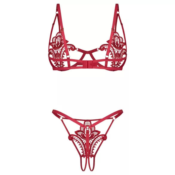 Obsessive Luise - conjunto de lingerie de 2 peças com tulipas (vermelho) - L/XL