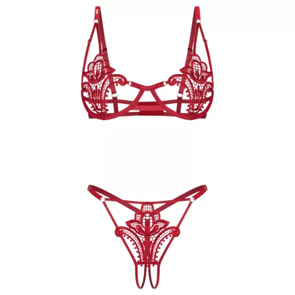 Obsessive Luise - conjunto de lingerie de 2 peças com tulipas (vermelho) - L/XL