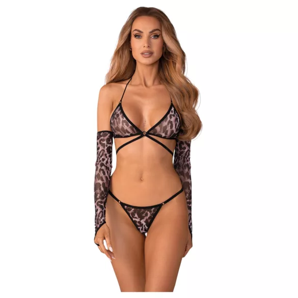 Obsessive Addia - conjunto em rede com estampado de leopardo