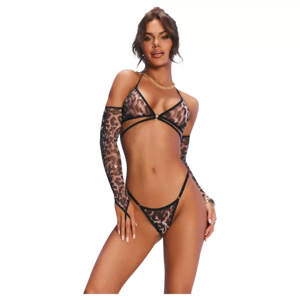 Obsessive Addia - conjunto em rede com estampado de leopardo