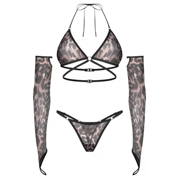 Obsessive Addia - conjunto em rede com estampado de leopardo