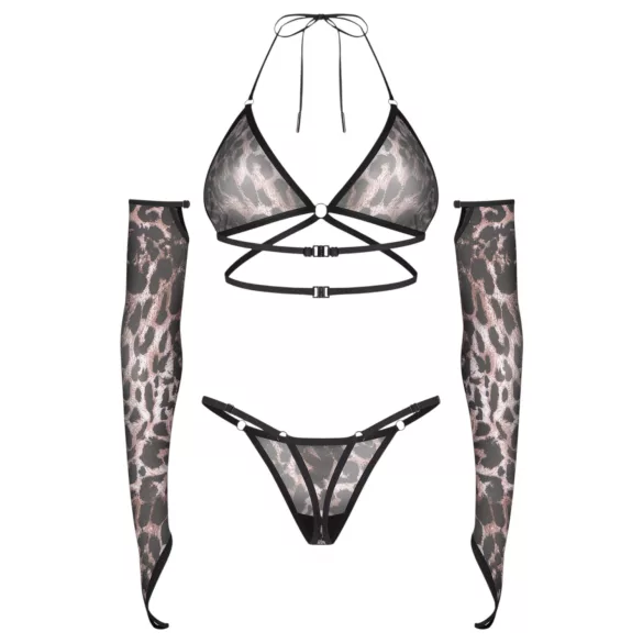 Obsessive Addia - conjunto em rede com estampado de leopardo