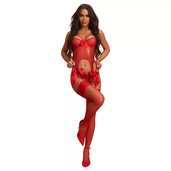 Obsessive Gifty - espartilho e tanga aberta conjunto (vermelho) - L/XL