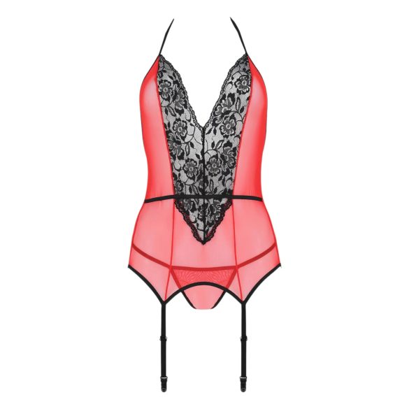 Passion Peonia - conjunto lingerie feminino - sutiã e tanga - vermelho - L/XL