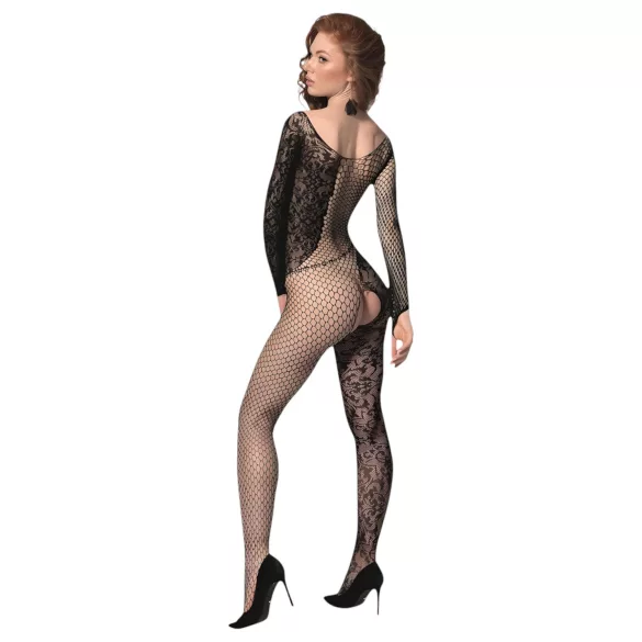 Passion BS107 - body arrastão floral - preto - S-L