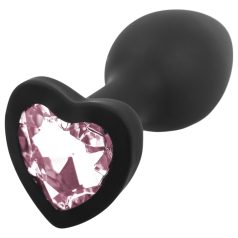   Sunfo - plug anal silicone com pedra em forma de coração - preto/rosa