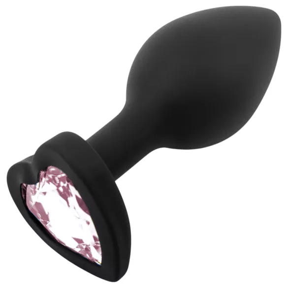 Sunfo - plug anal silicone com pedra em forma de coração - preto/rosa