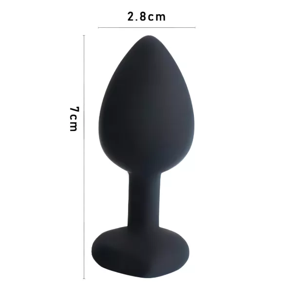 Sunfo - plug anal silicone com pedra em forma de coração - preto/rosa