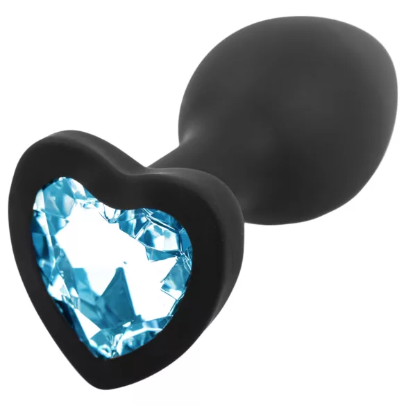 Sunfo - plug anal de silicone com pedra em forma de coração azul - preto