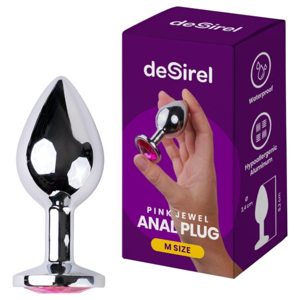 Desirel - plug anal - joia rosa - metal prateado e rosa - tamanho M