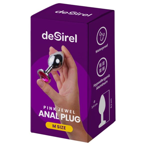 Desirel - plug anal - joia rosa - metal prateado e rosa - tamanho M
