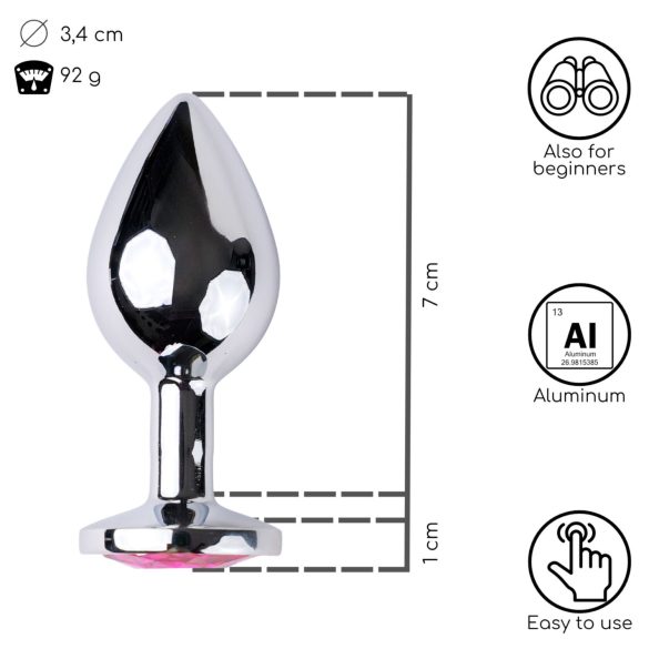Desirel - plug anal - joia rosa - metal prateado e rosa - tamanho M