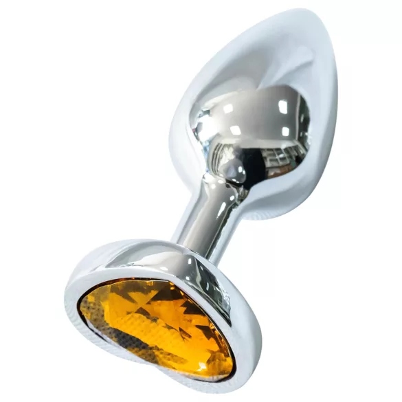 Sunfo - plug anal metálico com pedra coração dourada - prata