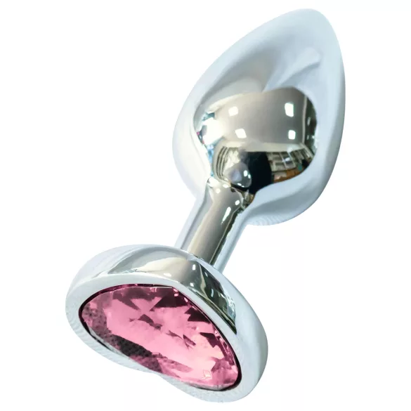 Sunfo - plug anal metálico - pedra em forma de coração rosa - prata