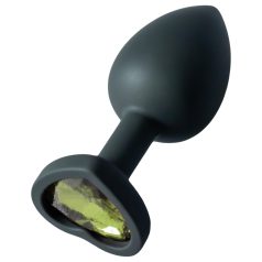   Sunfo - plug anal de silicone com pedra verde em forma de coração - preto