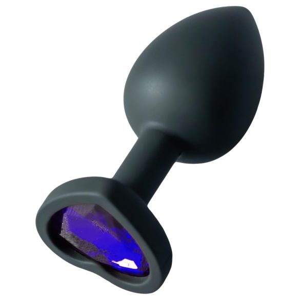Sunfo - plug anal em silicone com pedra coração roxa - preto