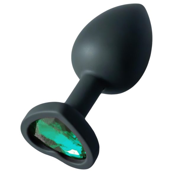 Sunfo - plug anal silicone com pedra verde escura em formato de coração preto