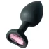 Sunfo - plug anal em silicone com pedra coração rosa - preto