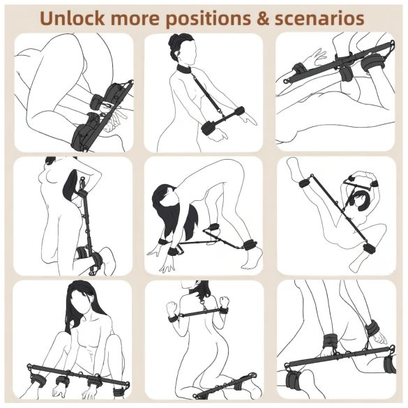 Lonely - barra separadora ajustável com algemas - preto