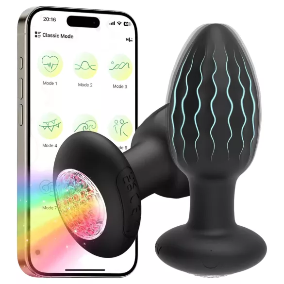 Desirel - Plug anal vibratório com luz LED multicolorida - controlado por app, 10 modos de vibração (preto)