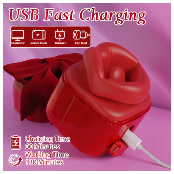 SEX HD Lovely Kiss - vibrador sugador de língua e clitóris - silicone vermelho