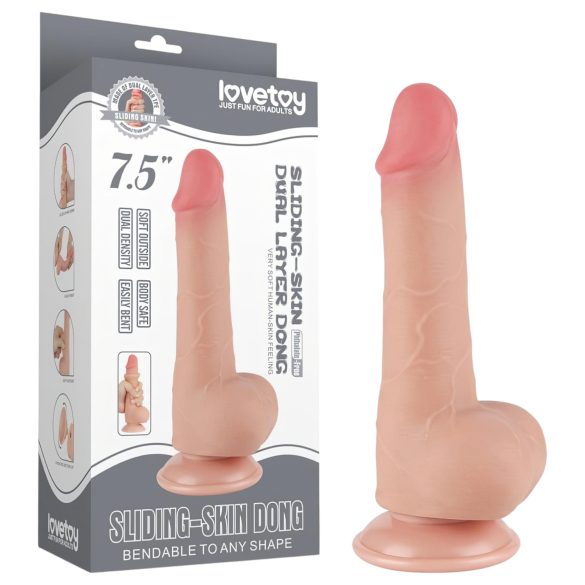 Lovetoy Sliding-Skin - dildo com escroto duplo revestimento - 20cm bege