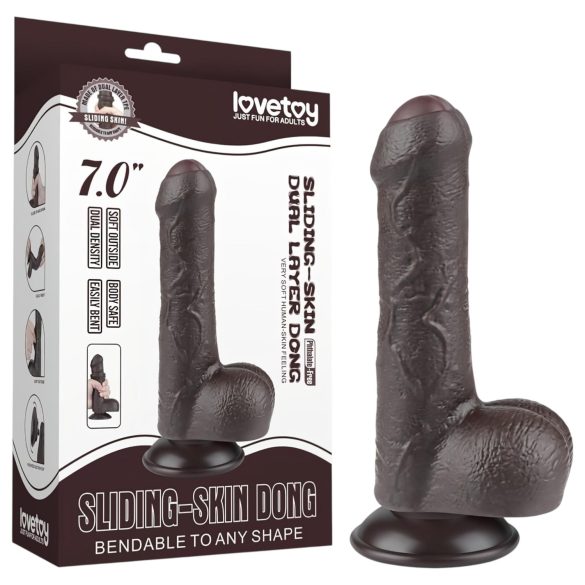 Lovetoy Sliding-Skin - dildo realista com escroto - 18,3cm marrom