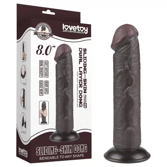 Lovetoy Sliding-Skin - dildo com ventosa - dupla camada - 20cm marrom