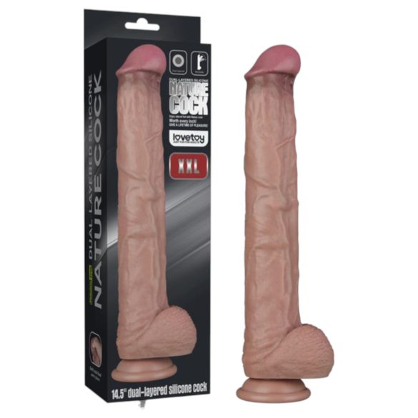 Lovetoy - dildo realístico XXL duplo silicone 36,5cm cor natural
