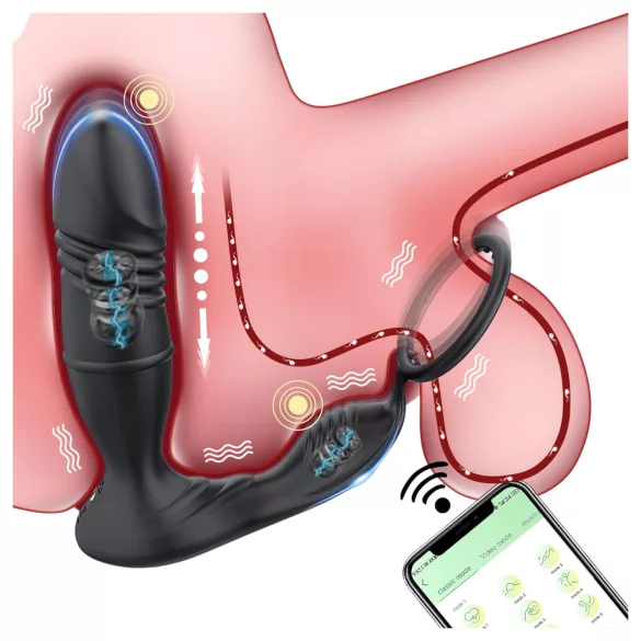 AlvUp - vibrador de próstata com movimento e anel peniano - silicone preto