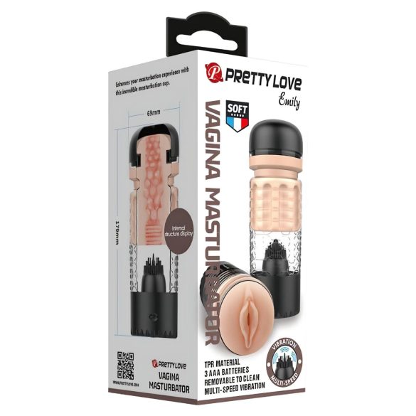 Pretty Love Emily - masturbador vagina realista masculina - cor preta
