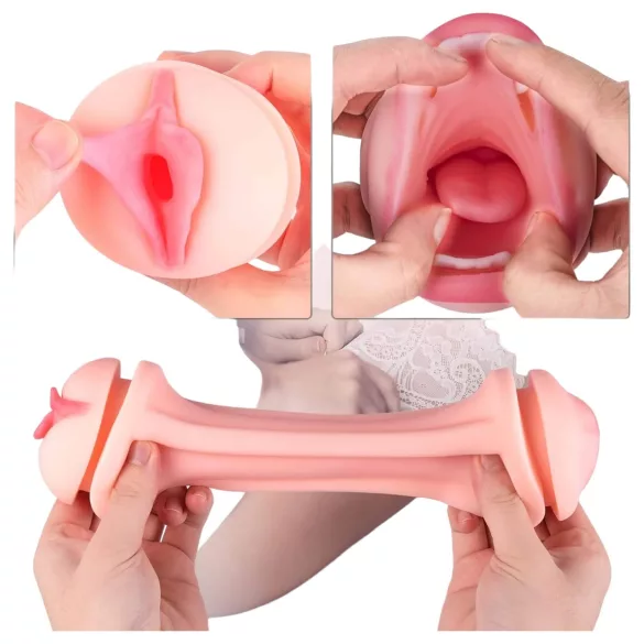 Vibeconnect - masturbador boca realista e vagina - cor natural e preta