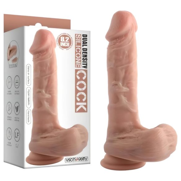 Dual Density - dildo realista com ventosa e escroto - 20cm bege