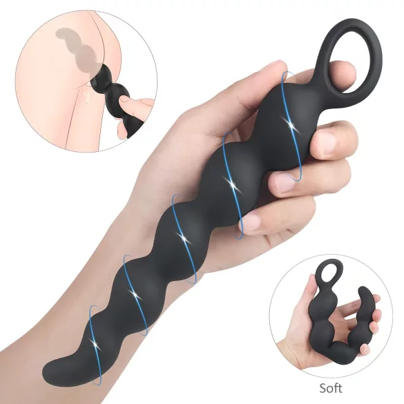 Sex HD Steven - dildo anal com pérolas (preto)