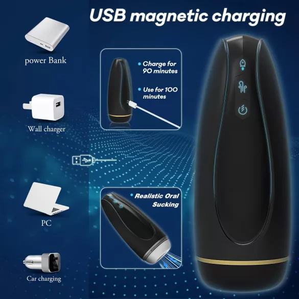 Sex HD Hawk - masturbador masculino vibratório e sucção recarregável