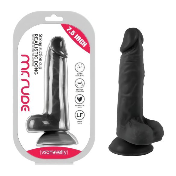 Mr. Rude - dildo realístico com ventosa e escroto - 19cm preto