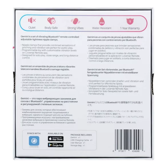 Lovense Gemini - Vibrador de mamilos com pinça controlado por app (rosa)