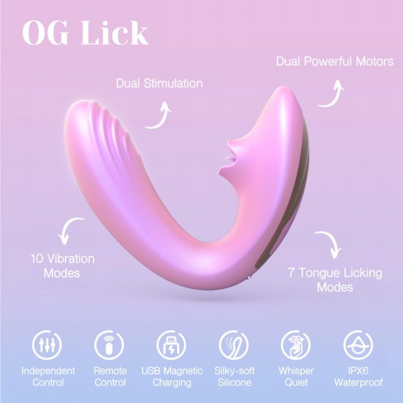 Tracy's Dog OG Lick - vibrador ponto G e estimulador clitóris - silicone rosa