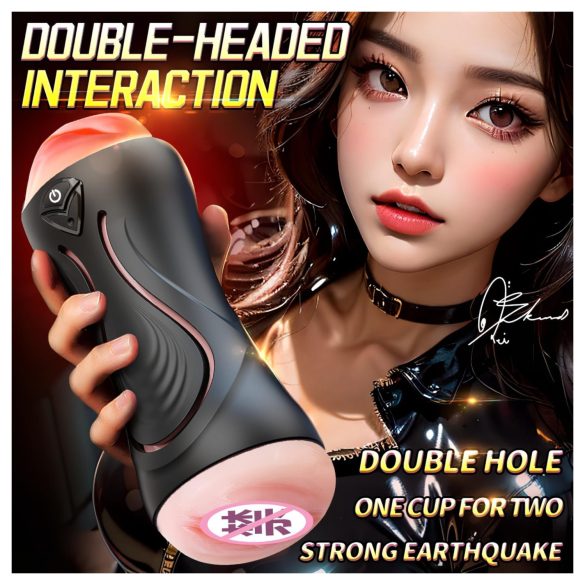 Leopard - vibrador masculino boca e vagina artificial - cor natural