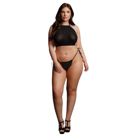 Le Désir Plus Size - conjunto sexy com strass - preto (XL-3XL)