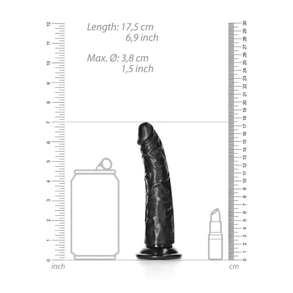 RealRock - dildo realístico slim - 15,5cm - preto