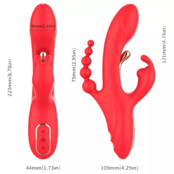Bestoy - vibrador triplo com língua - silicone vermelho
