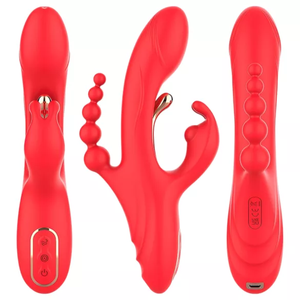 Bestoy - vibrador triplo com língua - silicone vermelho