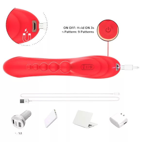 Bestoy - vibrador triplo com língua - silicone vermelho